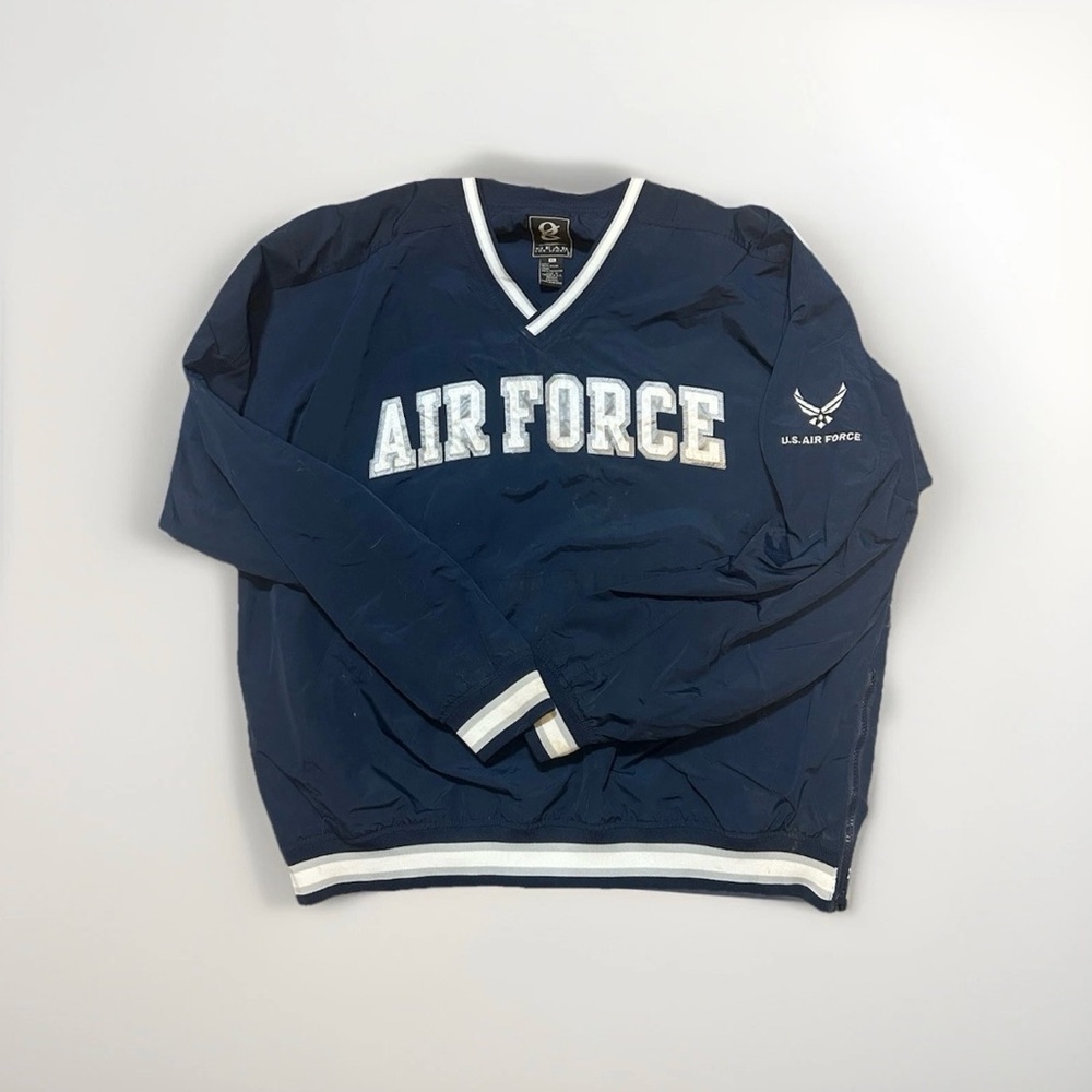 Vintage Air Force Navy Blue Stitched Lettering Windbreaker Jacket Mens XL